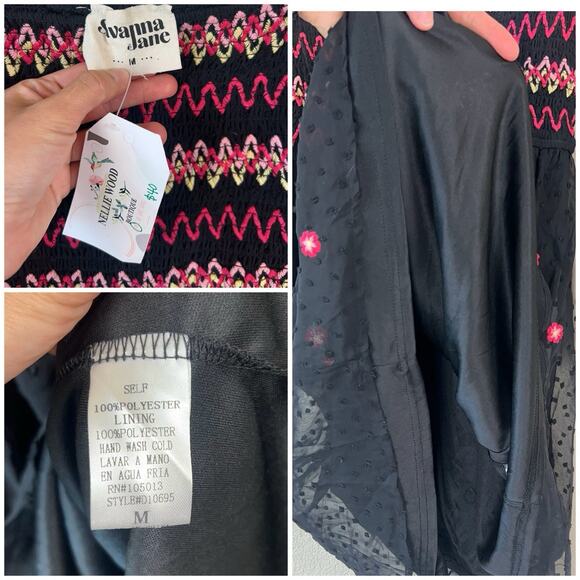 Savanna Jane Boho Embroidered M Smocked Mini Dress Romantic Indie Cottagecore - Picture 6 of 9